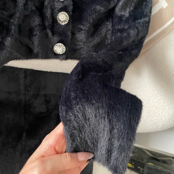 Revolve NBD Grace Fuzzy Cardigan Skirt Set Black - Picture 8 of 11